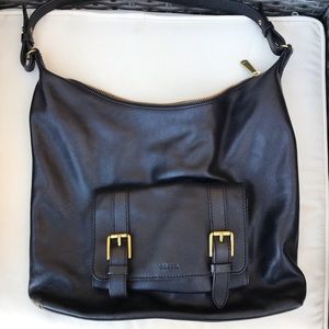 Fossil Black Hobo Shoulder Bag Purse Leather
